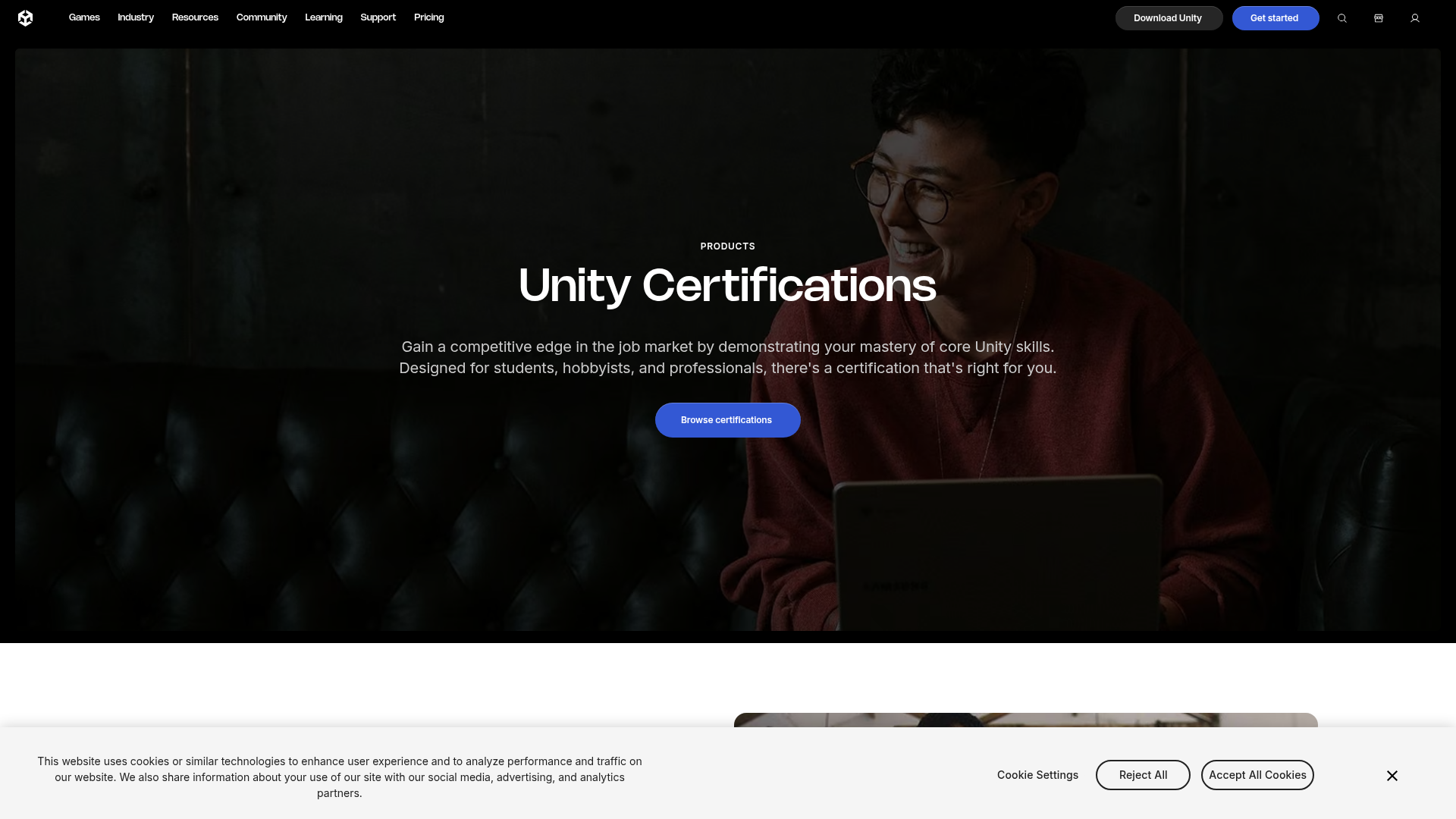 Preview of the official Unity credential information page