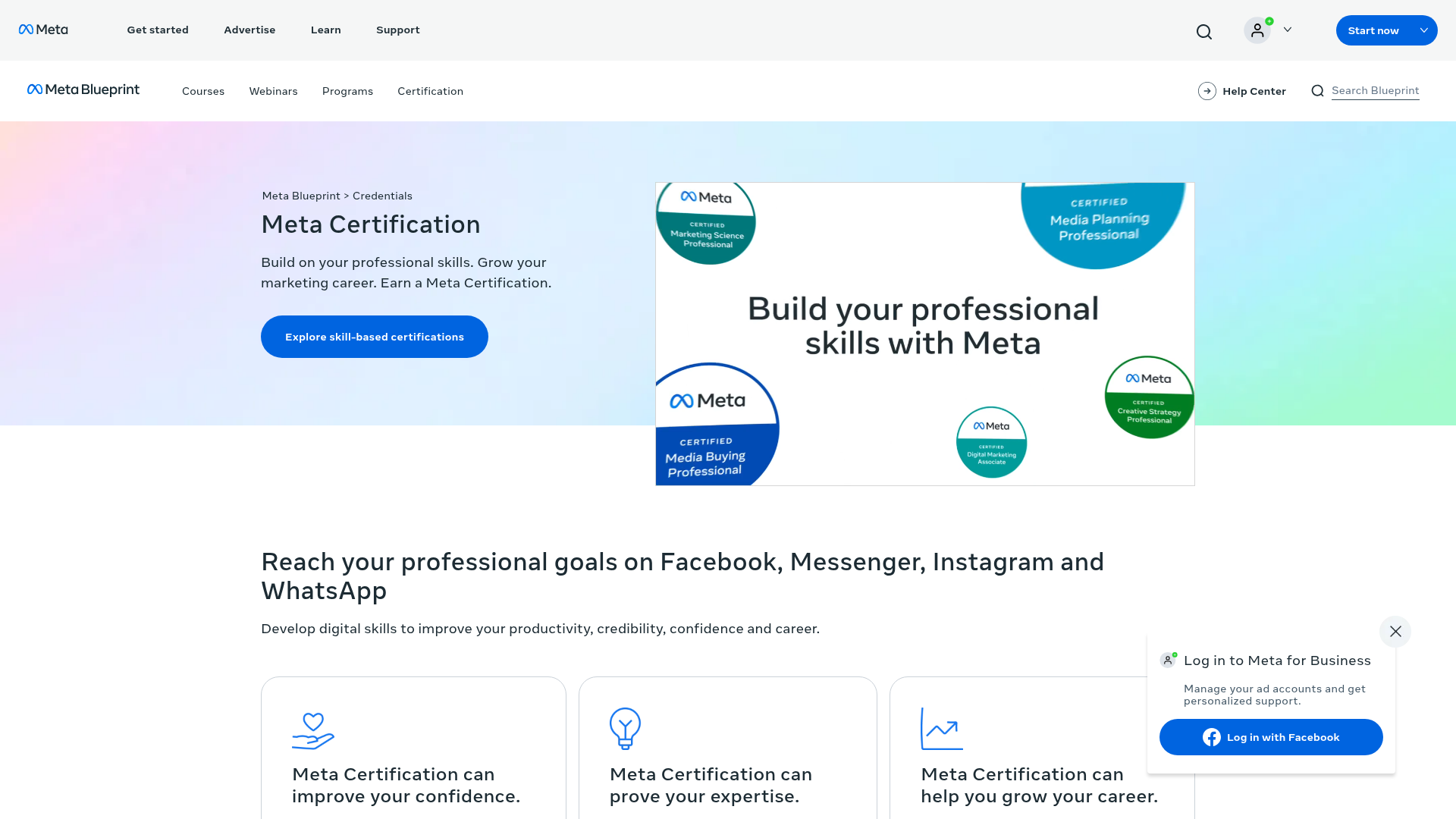 Preview of the official Meta credential information page