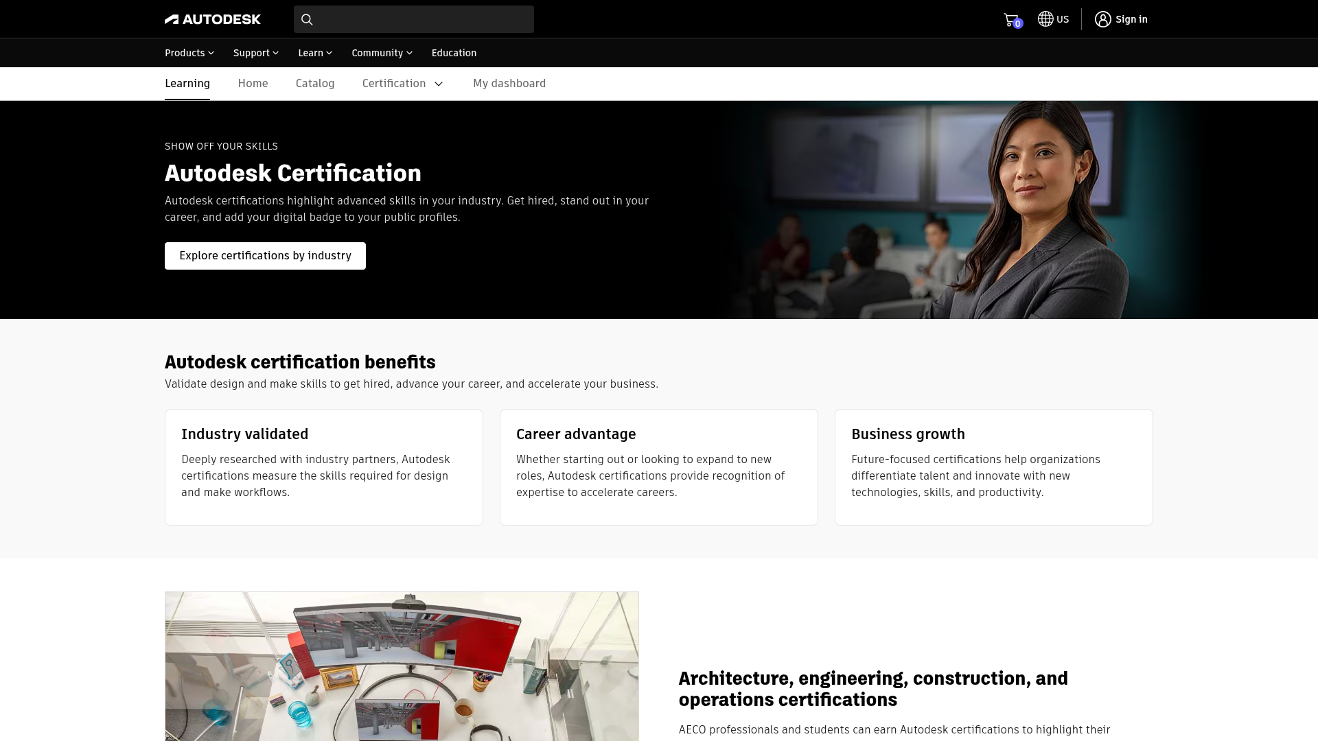 Preview of the official Autodesk credential information page