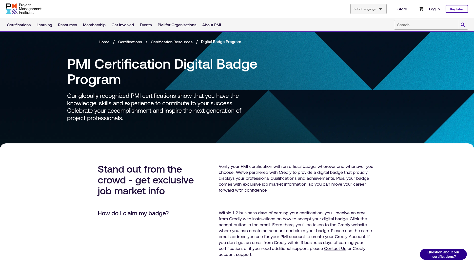 Preview of the official PMI credential information page